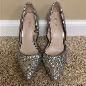 EXPRESS size 8 silver sparkly high heels